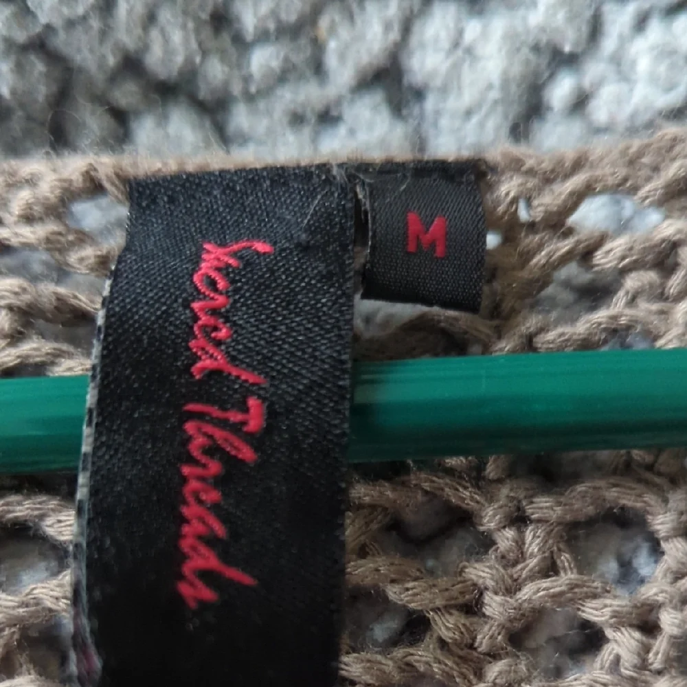 Sacred Threads Tan V-Neck Sweater with Open Knit Design - Picture 2 of 3